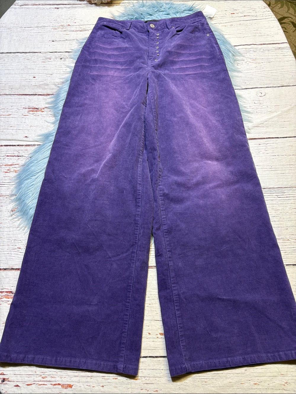 NWT Desigual Stretch Cotton Purple Corduroy Wide Leg Pants sz 10
